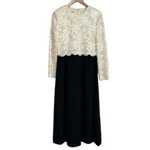 Vintage Talbots Formal Lace Top Black Bottom Long Dress Mother of the Bride Sz 6